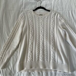 L.L. Bean Women's White Cable Knit Sweater